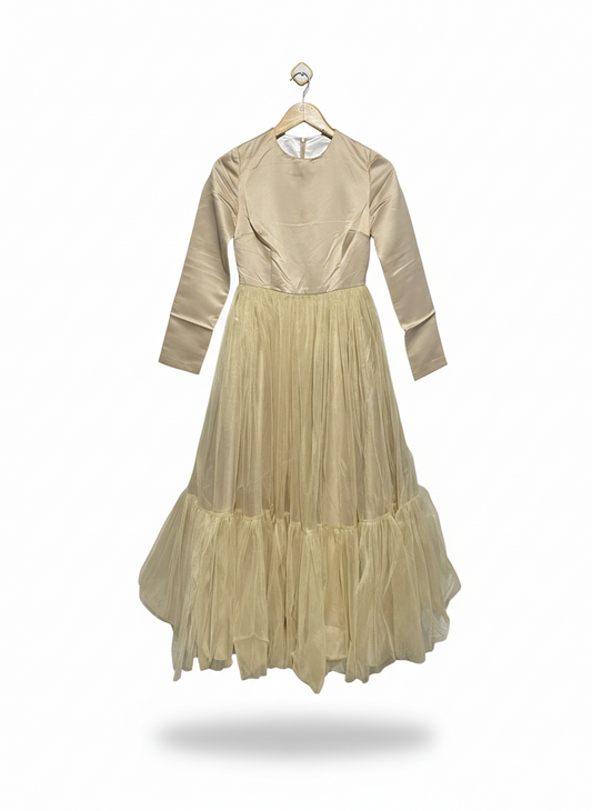 |M| BUST 15| LUXE CHAMPAGNE SATIN AND TULLE MAXI GOWN