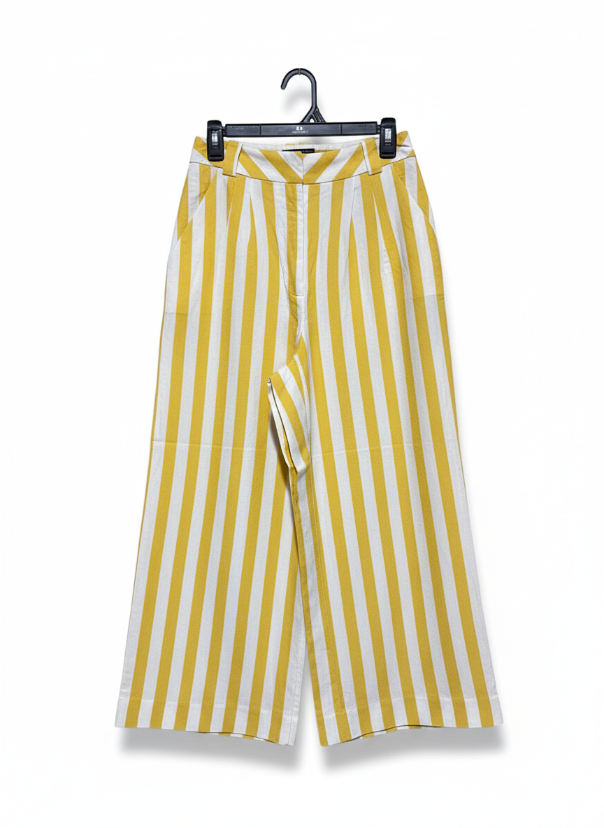 CURATED |M| WAIST 28| VIBRANT YELLOW & WHITE STRIPED WIDE-LEG TROUSERS