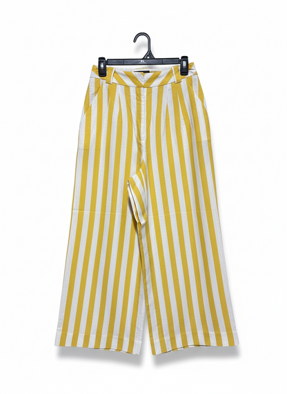 CURATED |M| WAIST 28| VIBRANT YELLOW & WHITE STRIPED WIDE-LEG TROUSERS