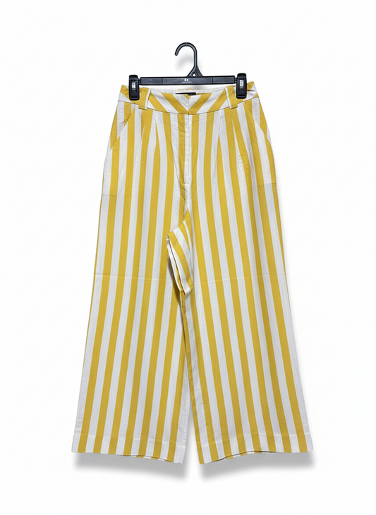 CUE CURATED |M| WAIST 28| C7| VIBRANT YELLOW & WHITE STRIPED WIDE-LEG TROUSERS