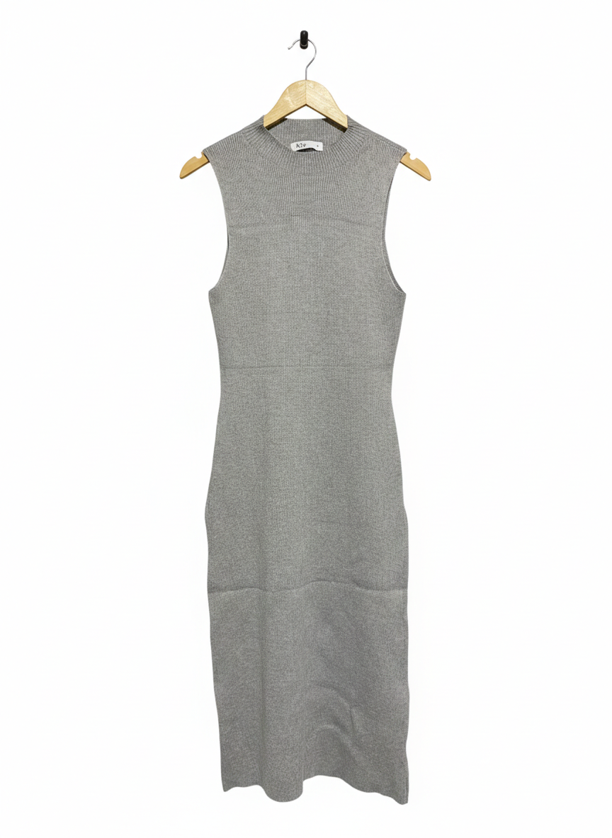 ALLY |S| BUST 14| Grey Ribbed Knit Midi Dress