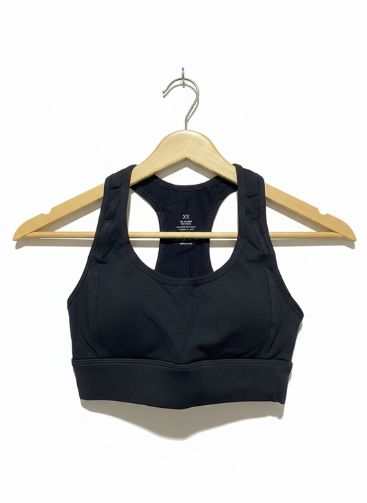 DRENCHED |XS| BUST 12| PERFORMANCE BLACK RACERBACK SPORTS BRA