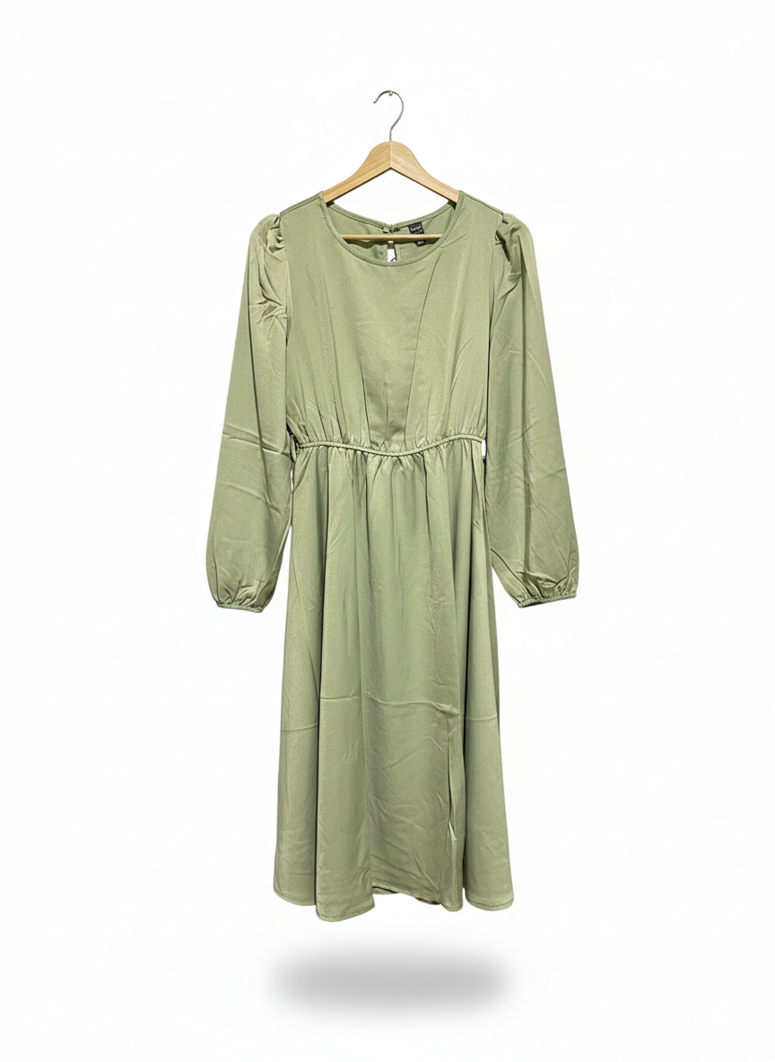 SHEIN |M| BUST 17| C3| SAGE GREEN ELASTIC WAIST MIDI DRESS