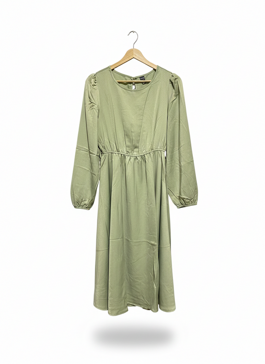SHEIN |M| BUST 17| C3| SAGE GREEN ELASTIC WAIST MIDI DRESS