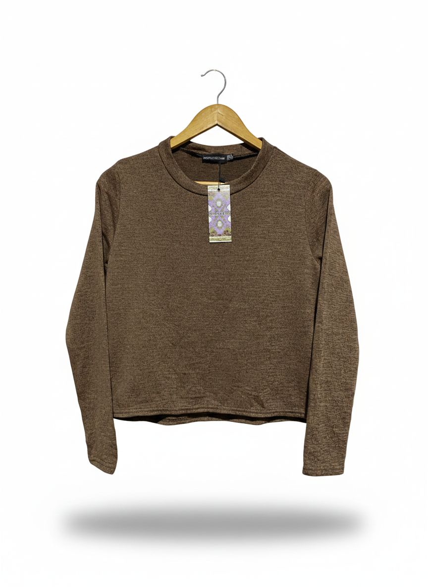 PRETTYLITTLE THING |M| BUST 19| B19|  TEXTURED BROWN MOCK-NECK LONG SLEEVE TOP