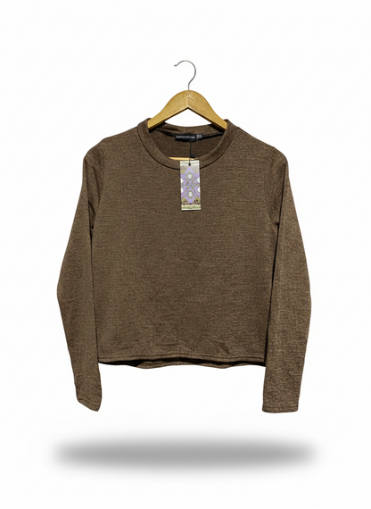 PRETTYLITTLE THING |M| BUST 19| B19|  TEXTURED BROWN MOCK-NECK LONG SLEEVE TOP