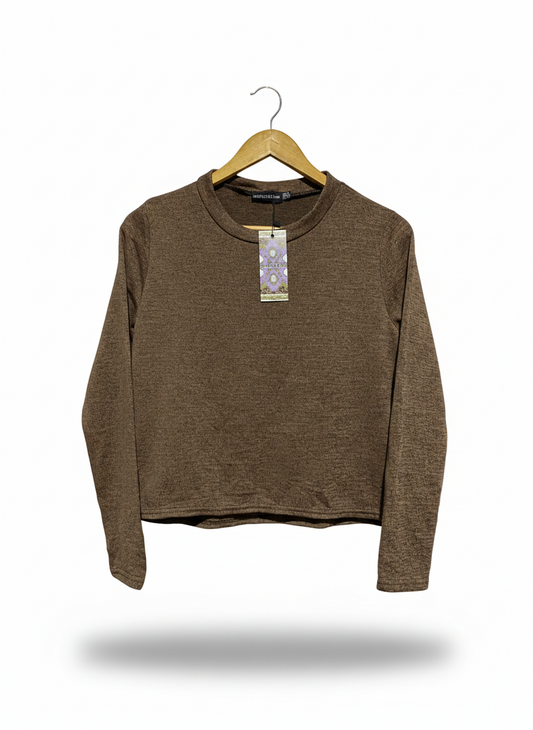 PRETTYLITTLE THING |M| BUST 19| B19|  TEXTURED BROWN MOCK-NECK LONG SLEEVE TOP
