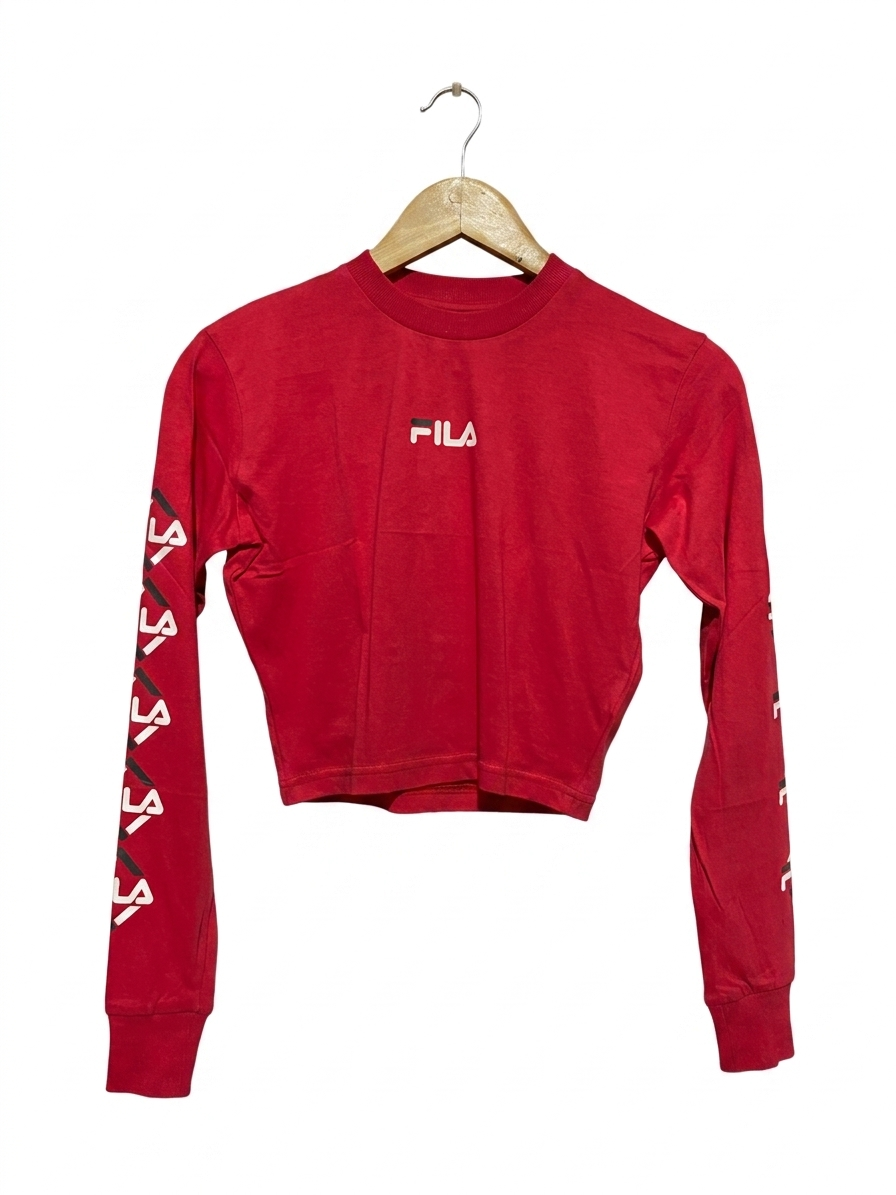 FILA |S| BUST 17| B22| RED LONG SLEEVE CROPPED ATHLETIC TOP WITH SLEEVE LOGO TAPE