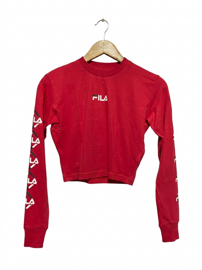 FILA |S| BUST 17| B22| RED LONG SLEEVE CROPPED ATHLETIC TOP WITH SLEEVE LOGO TAPE