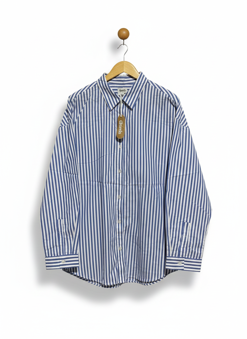 GHANDA |M| BUST 25| CLASSIC BLUE AND WHITE VERTICAL STRIPED BUTTON-UP SHIRT