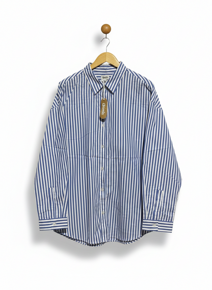 GHANDA |M| BUST 25| CLASSIC BLUE AND WHITE VERTICAL STRIPED BUTTON-UP SHIRT