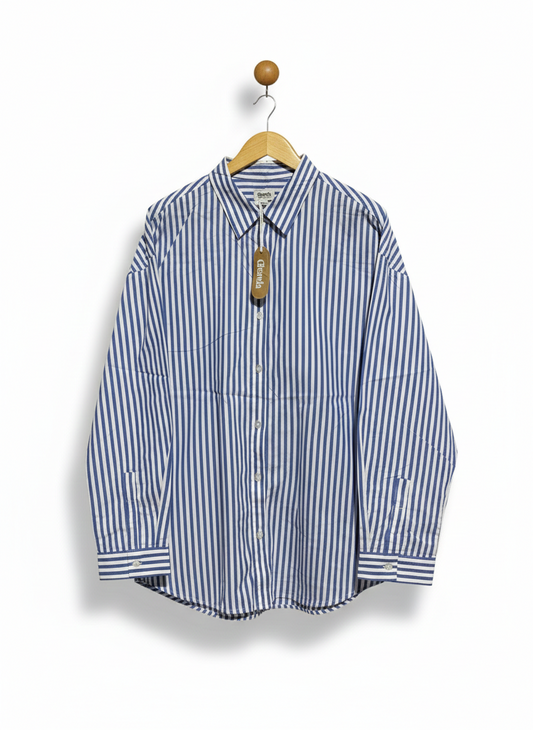 GHANDA |M| BUST 25| CLASSIC BLUE AND WHITE VERTICAL STRIPED BUTTON-UP SHIRT