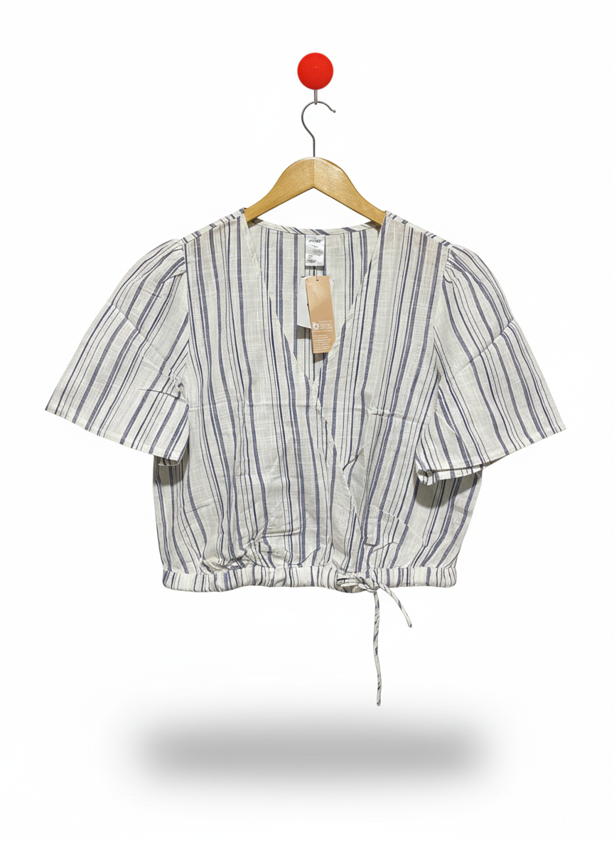 ANKO |L| BUST 19|C2| BLUE AND WHITE STRIPED WRAP TOP