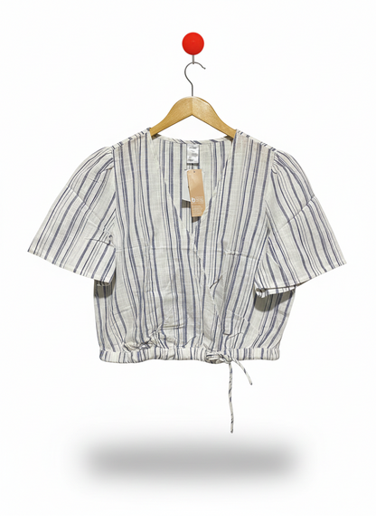 ANKO |L| BUST 19|C2| BLUE AND WHITE STRIPED WRAP TOP