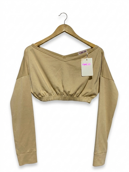 FEMME LUXE |S| BUST FREE| B20| WOMEN'S BEIGE OFF-SHOULDER CROP TOP