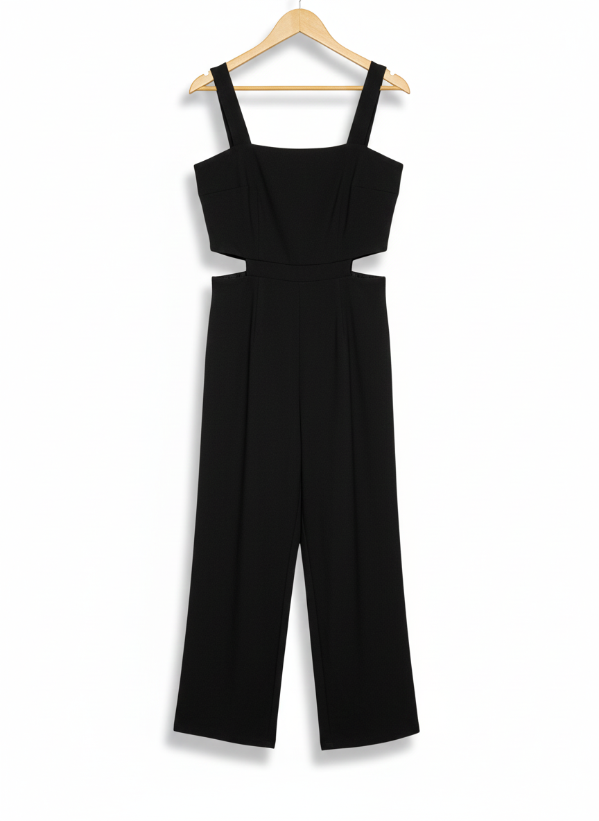 NNINE|L|BUST 17|BLACK WIDE-LEG JUMPSUIT WITH SIDE CUTOUTS