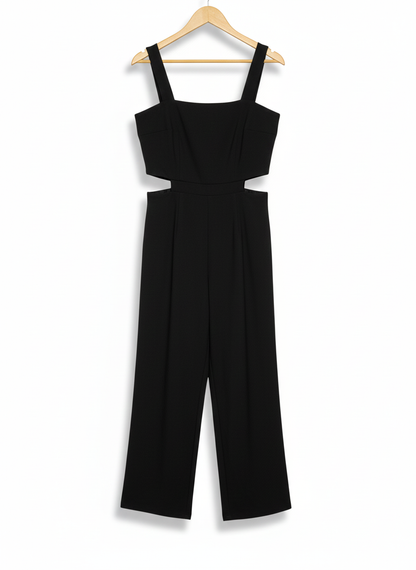 NNINE|L|BUST 17|BLACK WIDE-LEG JUMPSUIT WITH SIDE CUTOUTS
