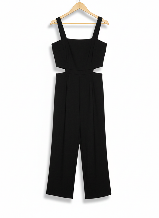 NNINE|L|BUST 17|BLACK WIDE-LEG JUMPSUIT WITH SIDE CUTOUTS