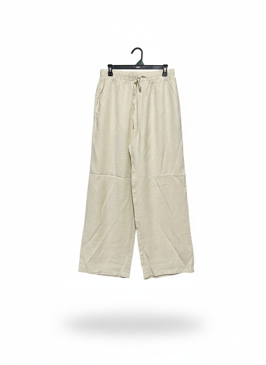 FOREVER |L| WAIST 30| C7| LINEN BLEND WIDE-LEG DRAWSTRING TROUSERS