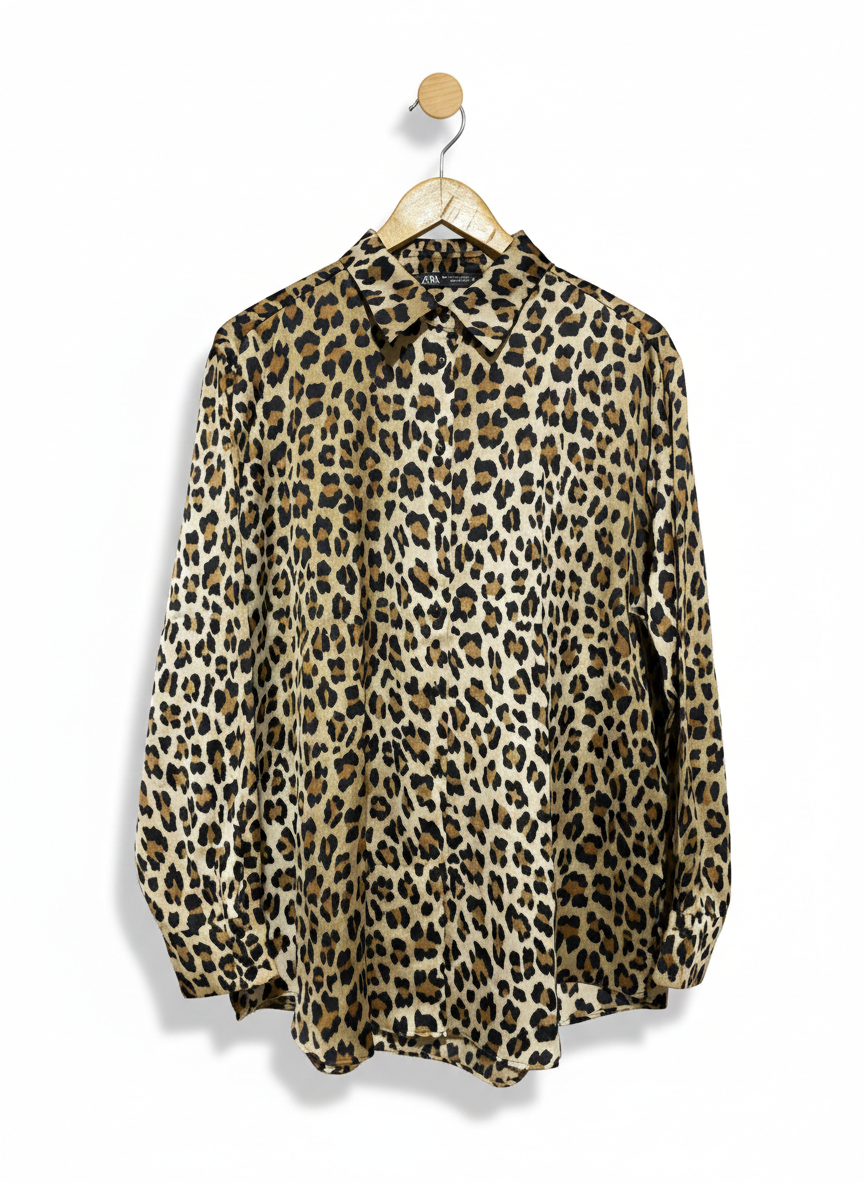 ZARA |L| BUST 23| LEOPARD PRINT SATIN FINISH BUTTON-DOWN SHIRT