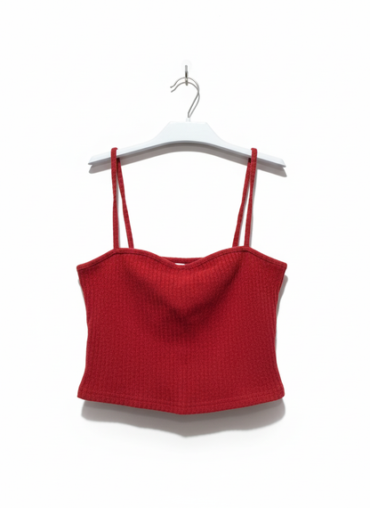 SHEIN Red Ribbed Crop Top WIth Spaghetti Straps Square Neckline