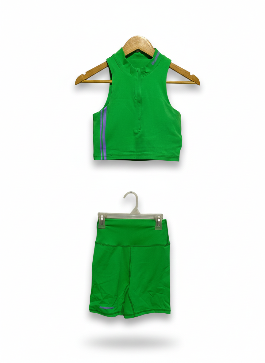 STAX|XSMALL|GREEN ATHLETIC CROP TOP AND SHORTS SET