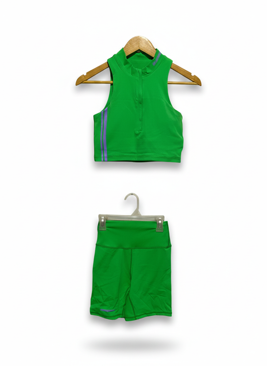 STAX|XSMALL|GREEN ATHLETIC CROP TOP AND SHORTS SET