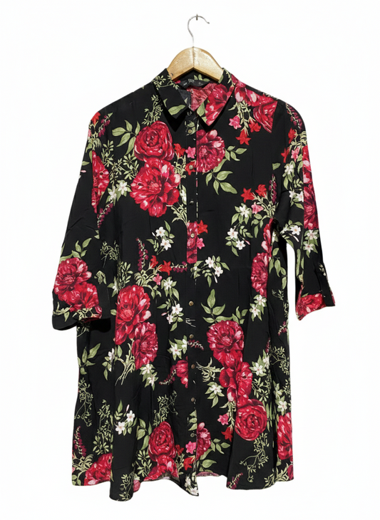 F&F |M| BUST 20|C9|  WOMEN'S VINTAGE FLORAL SHIRT DRESS IN BLACK