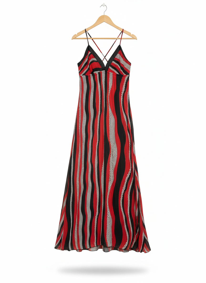 GLAM GIRL |M| BUST 15| C3| WOMEN'S VIBRANT WAVE PRINT MAXI DRESS