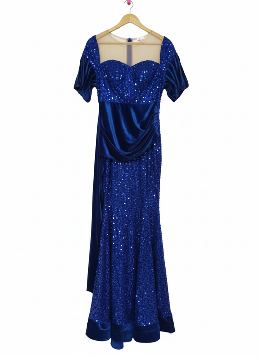 ABIYE PLUS|S/M|BUST 18|BLUE VELVET AND SEQUIN MERMAID FORMAL GOWN