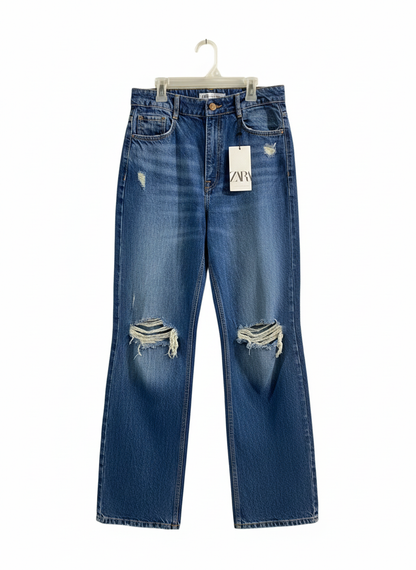 ZARA|M|WAIST 30|RIPPED WIDE-LEG JEANS