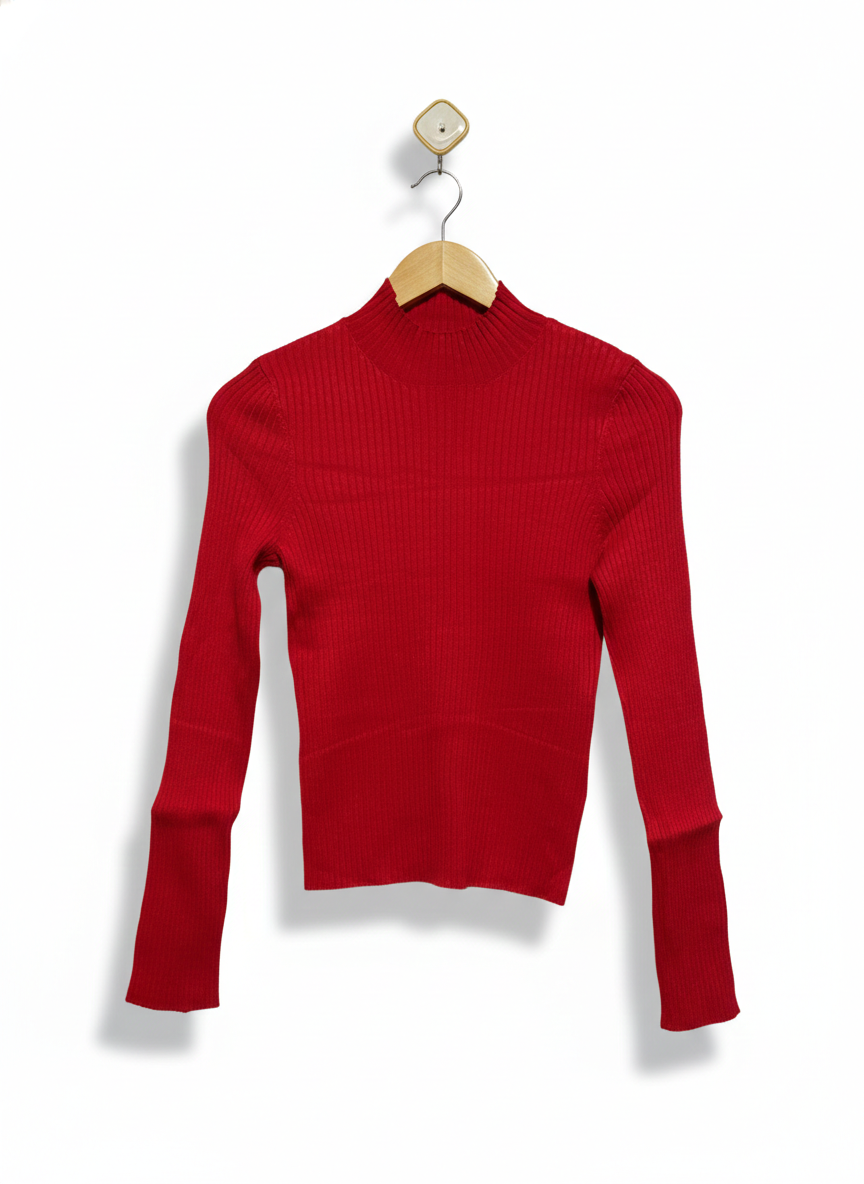 LILY LOVES |M| BUST 14| Red Ribbed Knit Mock-Neck Sweater