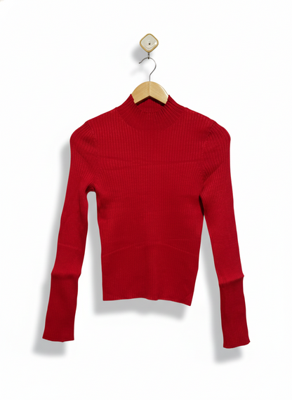 LILY LOVES |M| BUST 14| Red Ribbed Knit Mock-Neck Sweater