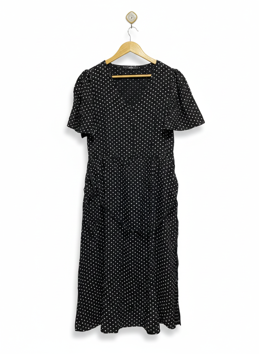 GEORGE |L| BUST 19| C5| WOMEN'S POLKA DOT MIDI DRESS IN BLACK AND WHITE