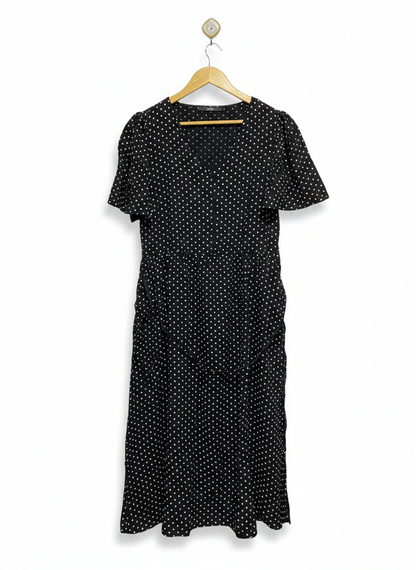 GEORGE |L| BUST 19| C5| WOMEN'S POLKA DOT MIDI DRESS IN BLACK AND WHITE