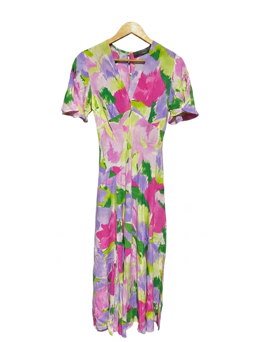 PRIMARK |S| BUST 15| B23| VIBRANT ABSTRACT FLORAL V-NECK MIDI DRESS