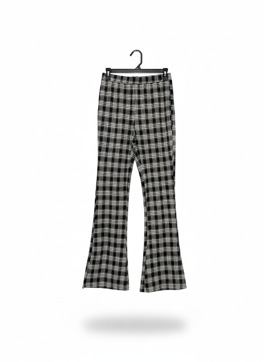 SHEIN |S/M|WAIST 26|C1 |BLACK AND WHITE PLAID HIGH-WAISTED FLARE PANTS