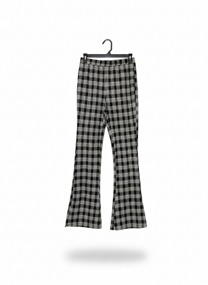 SHEIN |S/M|WAIST 26|C1 |BLACK AND WHITE PLAID HIGH-WAISTED FLARE PANTS