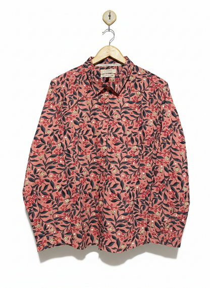 SEASALT |XL| BUST 22| PREMIUM COTTON LONG-SLEEVE BUTTON-DOWN SHIRT – RUST PINK WITH NAVY AND CREAM BOTANICAL PRINT