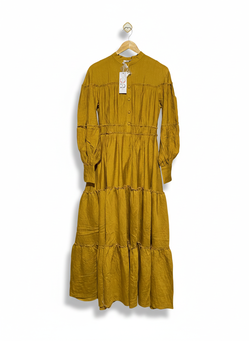 URBAN CULTRE |M| BUST 16| MUSTARD YELLOW TIERED BOHO MAXI DRESS