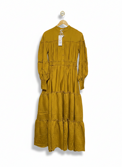 URBAN CULTRE |M| BUST 16| MUSTARD YELLOW TIERED BOHO MAXI DRESS