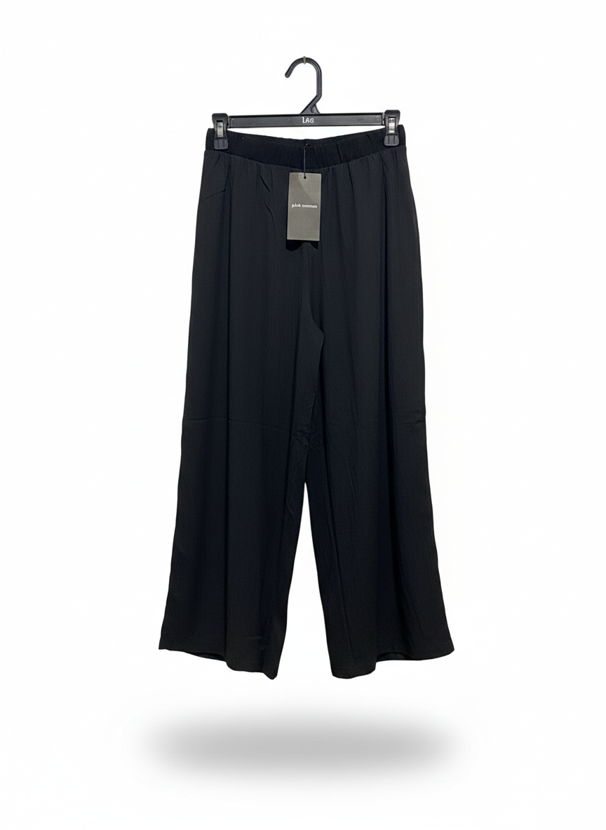 PINK WOMAN |XS| WAIST 26| BLACK WIDE-LEG ELASTIC WAIST TROUSERS