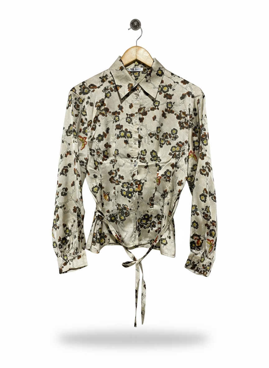ZARA |M| BUST 19| LUXE CHAMPAGNE FLORAL SATIN BLOUSE