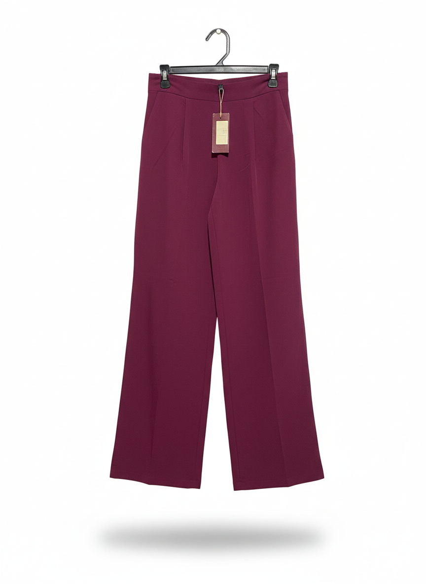CHARM COLLECTION |M| WAIST 27| WOMEN'S HIGH-WAISTED WIDE-LEG TROUSERS IN BERRY