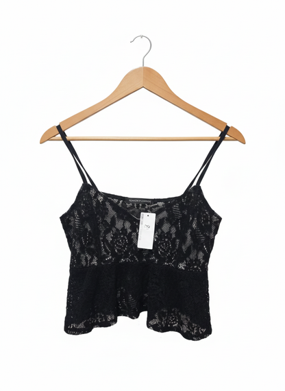 FOREIGN EXCHANGE|M|BUST 15|Black Lace Peplum Tank