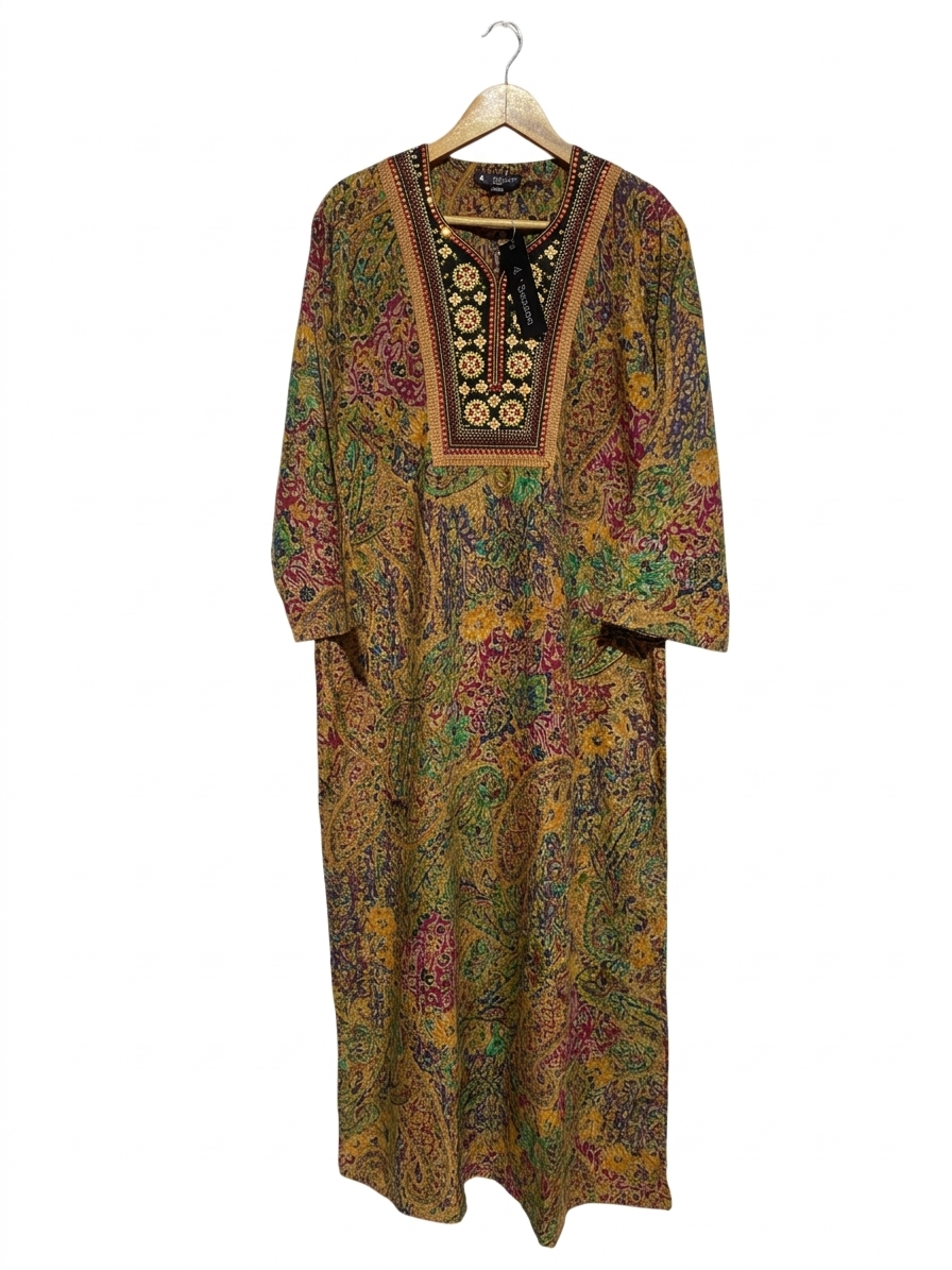 MP SEASON |M| BUST 19| B7| VINTAGE ETHNIC PAISLEY PRINT KAFTAN MAXI DRESS WITH EMBROIDERED YOKE