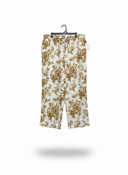 LINEN CHARTER CLUB|XL|WAIST 38|B12|Linen Flax Wide-Leg Crop Tan/White Floral Pants