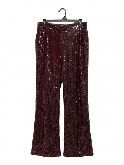 PRIMARK |L| WAIST 30| B9| LUXURY BURGUNDY SEQUIN HIGH-WAISTED WIDE-LEG PARTY TROUSERS