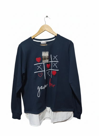 COTTONISSIMO|L|BUST 21|NAVY BLUE GRAPHIC SWEATSHIRT