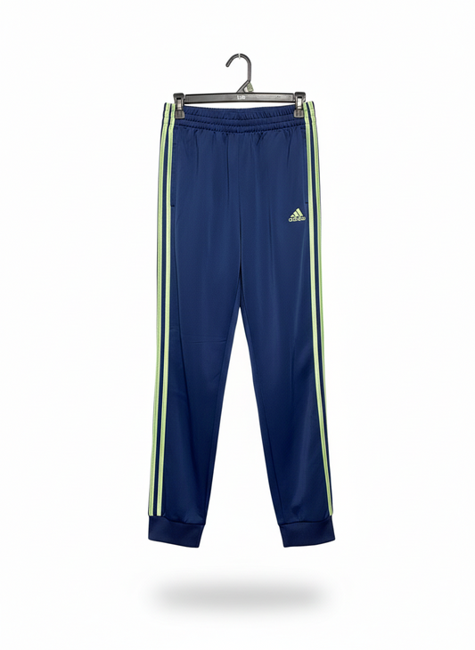 ADIDAS|M/L|WAIST 28|NAVY BLUE TRACK PANTS WITH LIME GREEN STRIPES